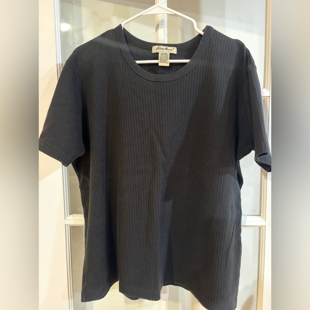Women’s Eddie Bauer 2XL Black Ribbed Short Sleeve Tee 100% Cotton